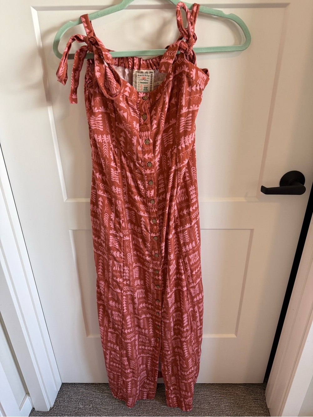 Faherty x Anna Kahalekulu Kendall Linen Maxi Dress Red Naupaka S